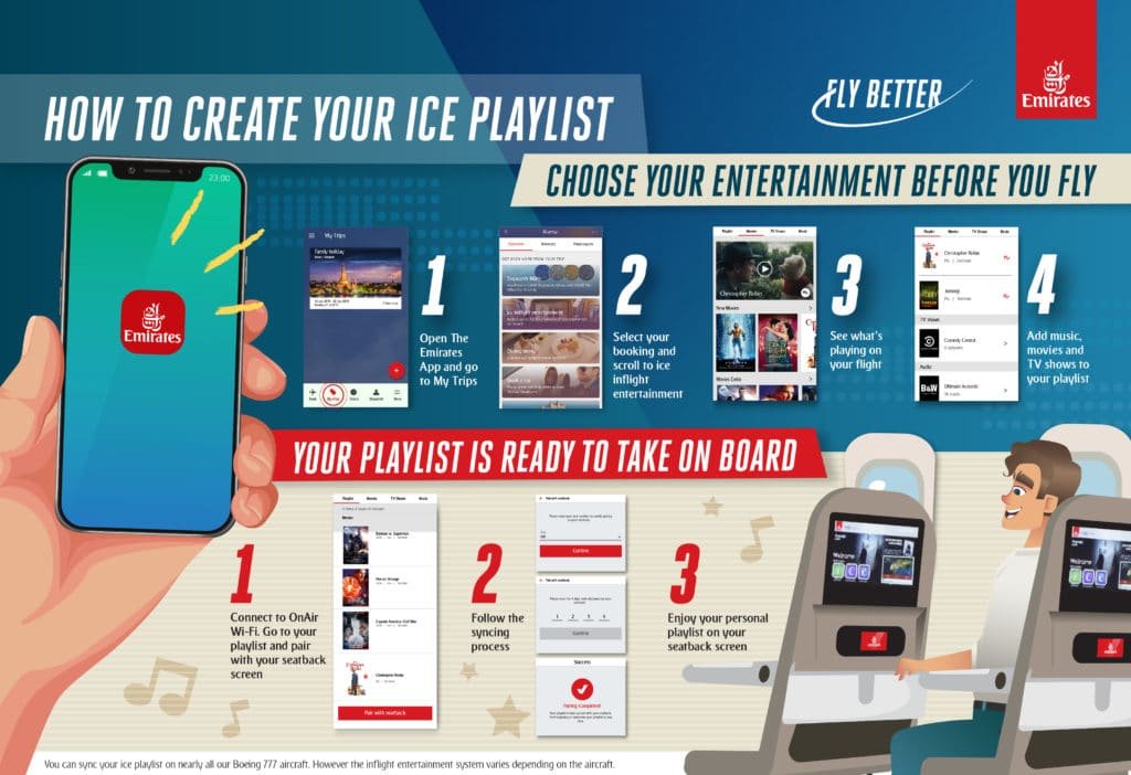 Emirates apresenta sincronização de playlists de entretenimento antes das viagens
