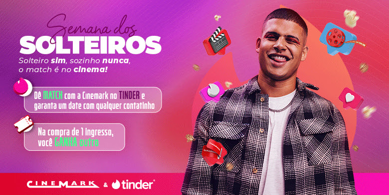 Cinemark e Tinder anunciam ação especial para o Dia dos Solteiros